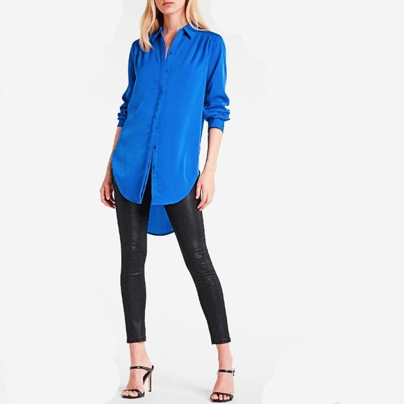 *NWT* Stunning Cobalt Blue Pleated-Shoulder Button-Front Tunic Shirt XS-XXS - Picture 3 of 16